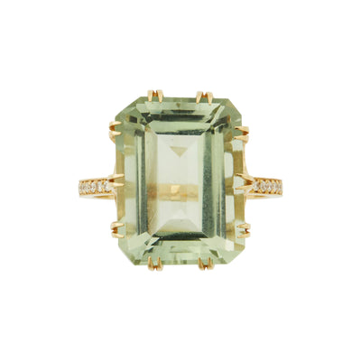 18K Yellow Gold Oblong Green Amethyst Ring