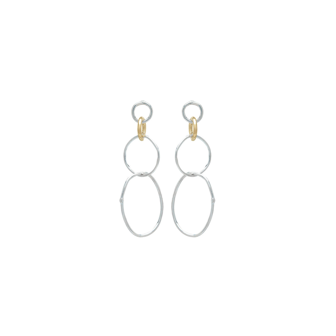 14K Yellow Gold and Sterling Silver Mismatched Quadruple Loop Earrings