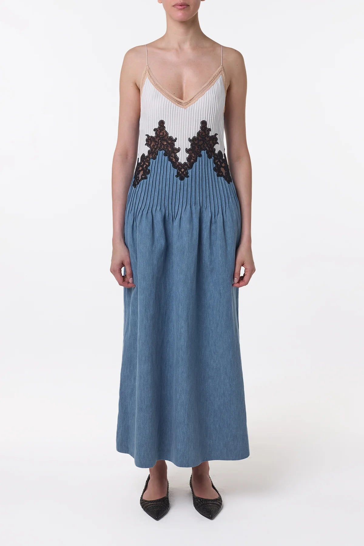 Gabriela Hearst Althea Lace Slip Maxi Dress - Light Blue Denim Gabriela Hearst Althea Lace Slip Maxi Dress - Light Blue Denim
