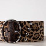 Alaia Brun Sepia Leopard Oval Buckle Belt