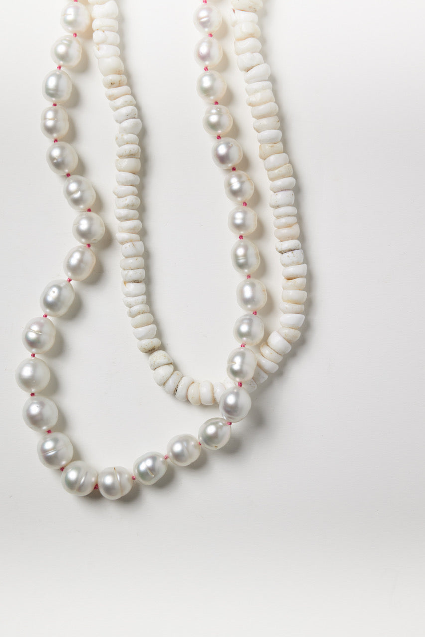 White Baroque Pearl Necklace with Puka Shells