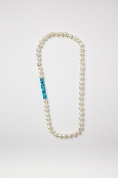 Small White Baroque Pearl Necklace with Turquoise Beads