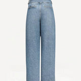 Back view of bleu delave pleated pants on white background, with no model shown.