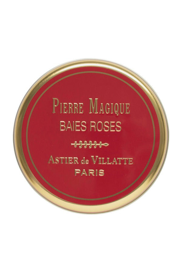 Overhead view of magic pink peppercorn stone on white background, with no model shown.