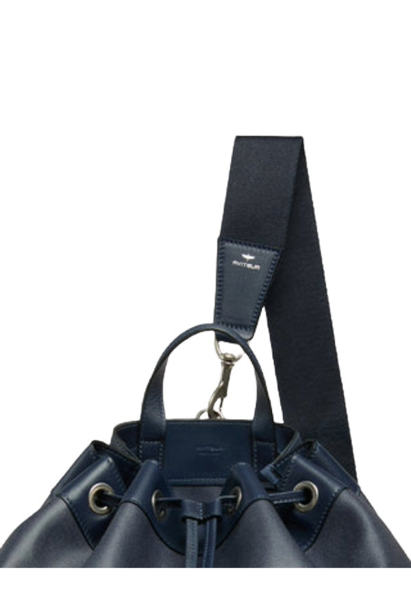 Top view of navy newport shoulder bag on white background with no model shwon.