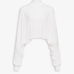 Front view of white batwing jumper on white background, with no model shown.