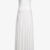 Front view of white linen dress on white background, with no model shown.