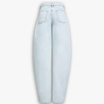 Back view of light blue denim pants on white background, with no model shown.