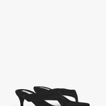 Alternate pair view of noir heel thong mule in velvet on white background, with no model shown.