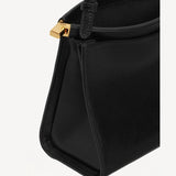 Open view of noir le click small square bag on white background, with no model shown.