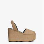 Front view of natural wedge slingback n paper straw on white background, with no model shown.