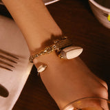 18K Yellow Gold Scarab and Mammoth Bangle Set with Mammoth Tusk and Brown Diamonds