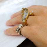 18K Yellow Gold Lion Stackable Ring Embellished With White Diamonds
