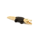 18K Yellow Gold Ebony Wood Large Alligator Bite Single Earring