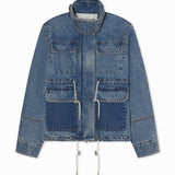 Front view of cropped military jacket on white background with no model shown.