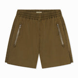 Front view of olive combat short on white background, with no model shown.