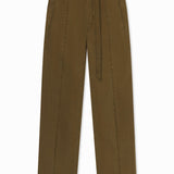 Front view of olive drop waist pant on white background, with no model shown.