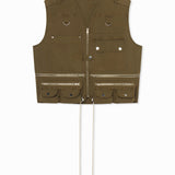 Front view of olive hunters gilet on white background, with no model shown.