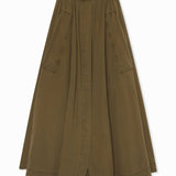 Front view of olive parachute skirt on white background, with no model shown.