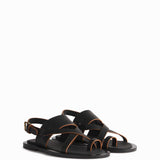 Both black leather sandals are shown together in a side profile with a white background.
