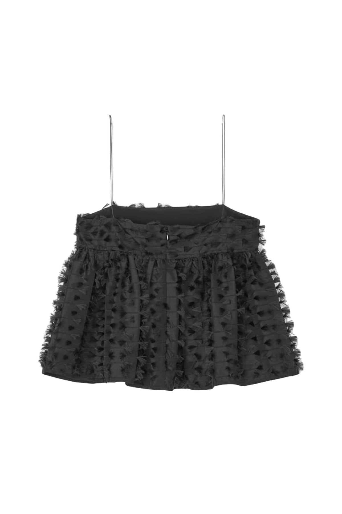 Back view of black Babette Top on white background, with no model shown.