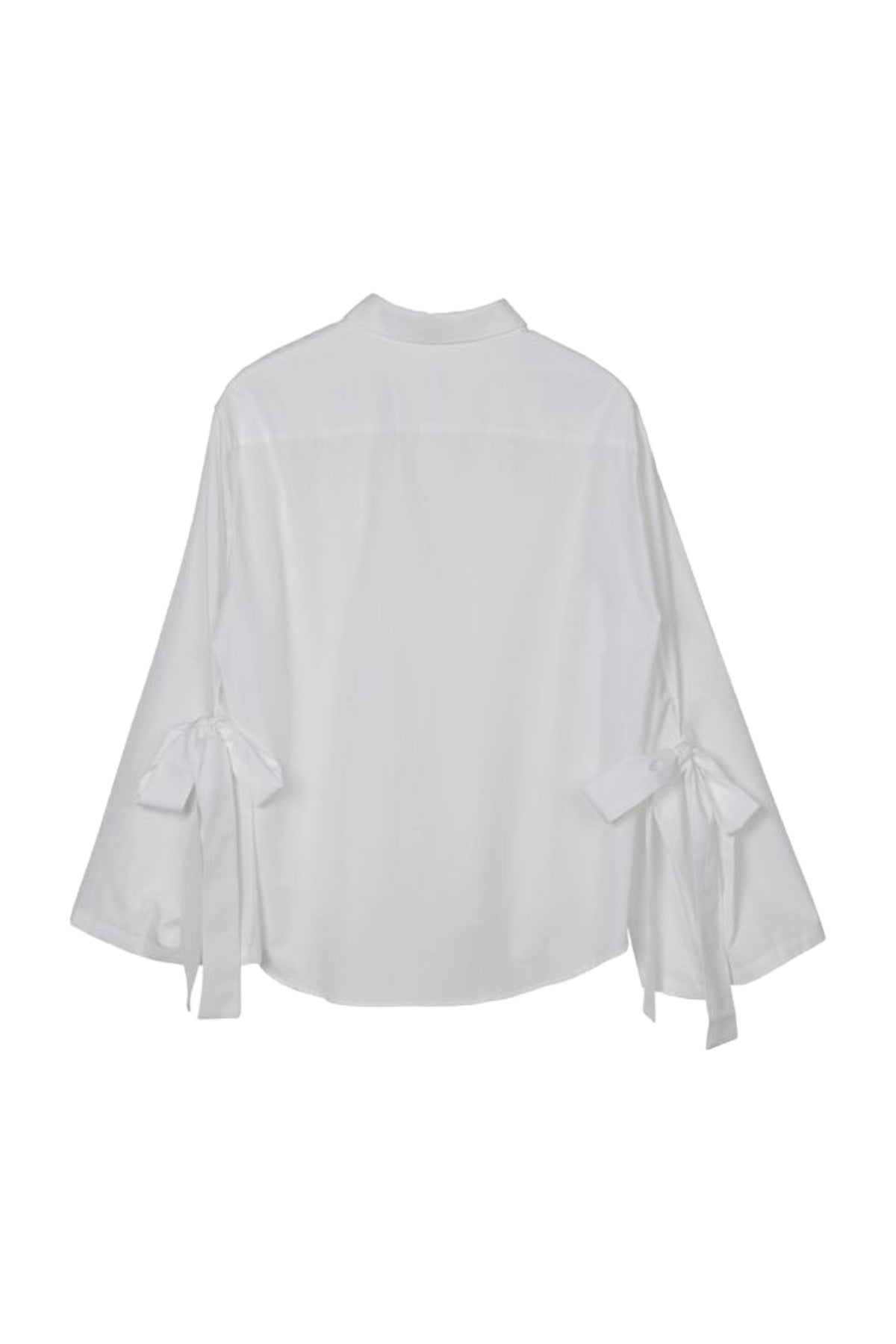 Back view of white Bridget top on whit background, with no model present.