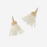 Irene Neuwirth 18K Yellow Gold Short Tassel Earrings with Akoya Pearl Strands on Diamond Pavé Earwire