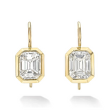 18K Yellow Gold Emerald Cut Bezel Set Earrings