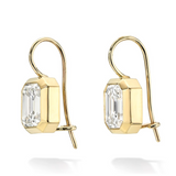 18K Yellow Gold Emerald Cut Bezel Set Earrings