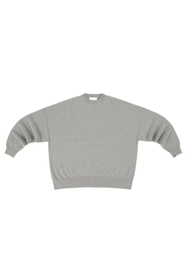 Front view of grey sweater on white background, with no model shown.