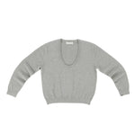 Front view of grey jacob sweater on white background, with no model shown.