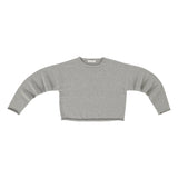 Front view of grey comfy sweater on white background, with no model shown.