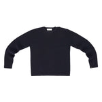 Front view of navy you sweater on white background, with no model shown.