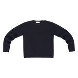 Front view of navy you sweater on white background, with no model shown.