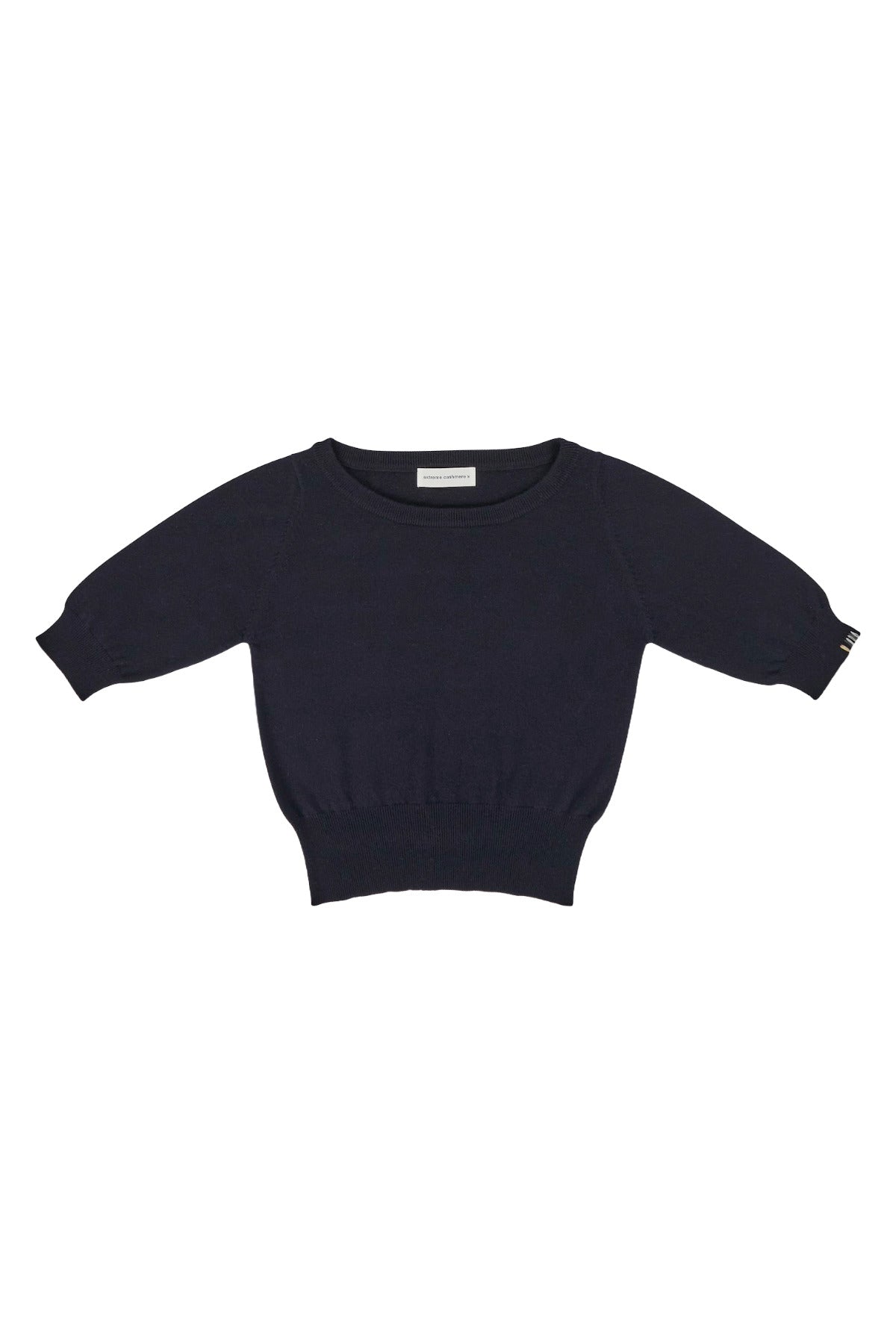 Front view of navy marianne sweater on white background, with no model shown.