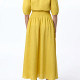 Gabriela Hearst Penelope Midi Skirt in Goldenrod Aloe Linen