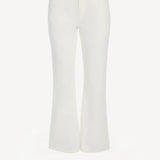 Front view of white ezra bootcut jean on white background, with no model shown.