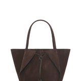 Front view of dark brown marija tote bag on white background with no model shown.