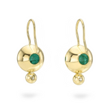 18K Yellow Gold Green Emerald and Diamond Drop Earrings