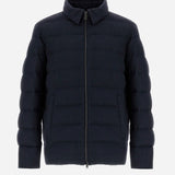 Front view of blue men's jacket on white background, with no model shown.