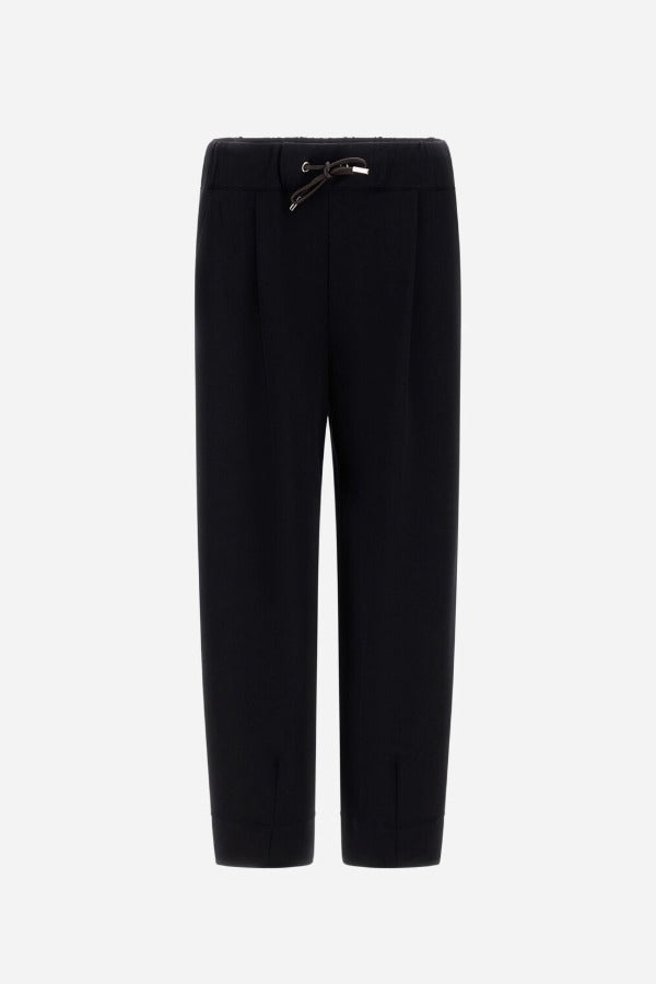 Front view of black trousers on white background, with no model shown.