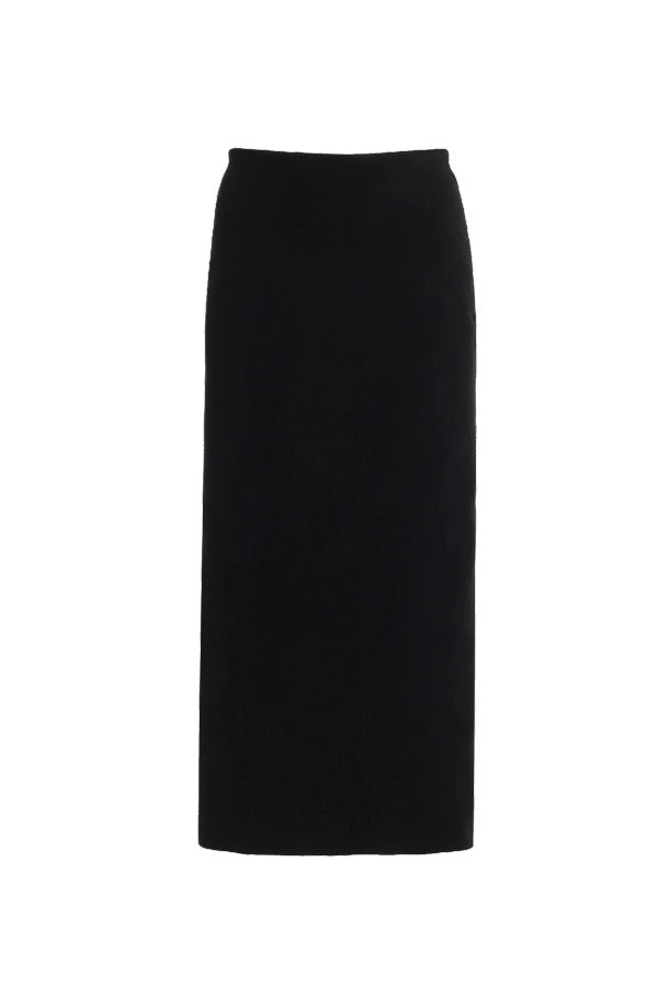 Front view of black geo petra skirt on white background, with no model shown.