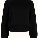 Front view of black lofty lara sweater on white background, with no model shown.