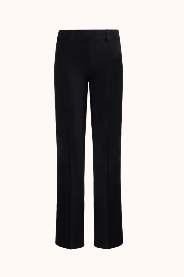 Front view of black tuxedo julep pants on white background, with no model shown.