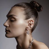 Ileana Makri 18K White Gold White Topaz Oblong Royal Crown Hoops