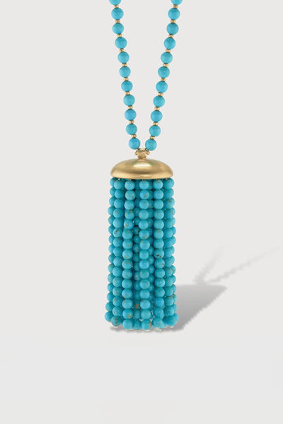 18K Yellow Gold Turquoise Tassel 34" Necklace