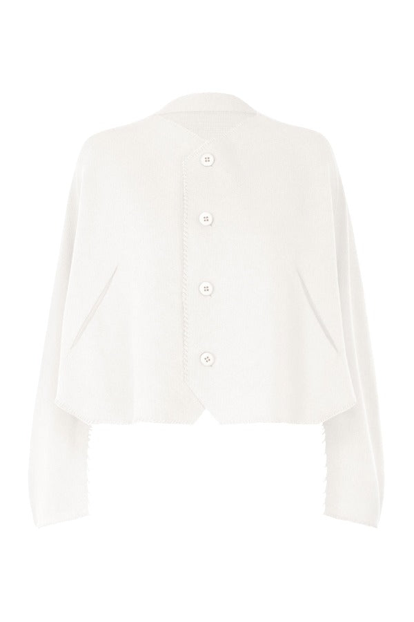 Front view of white campagne cardigan on white background, with no model shown.