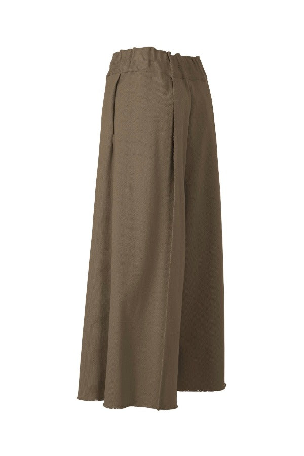 Side view of khaki campagne pants on white background, with no model shown.
