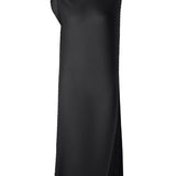 Front view of black soft fold pleats dress on white background, with no model shown.