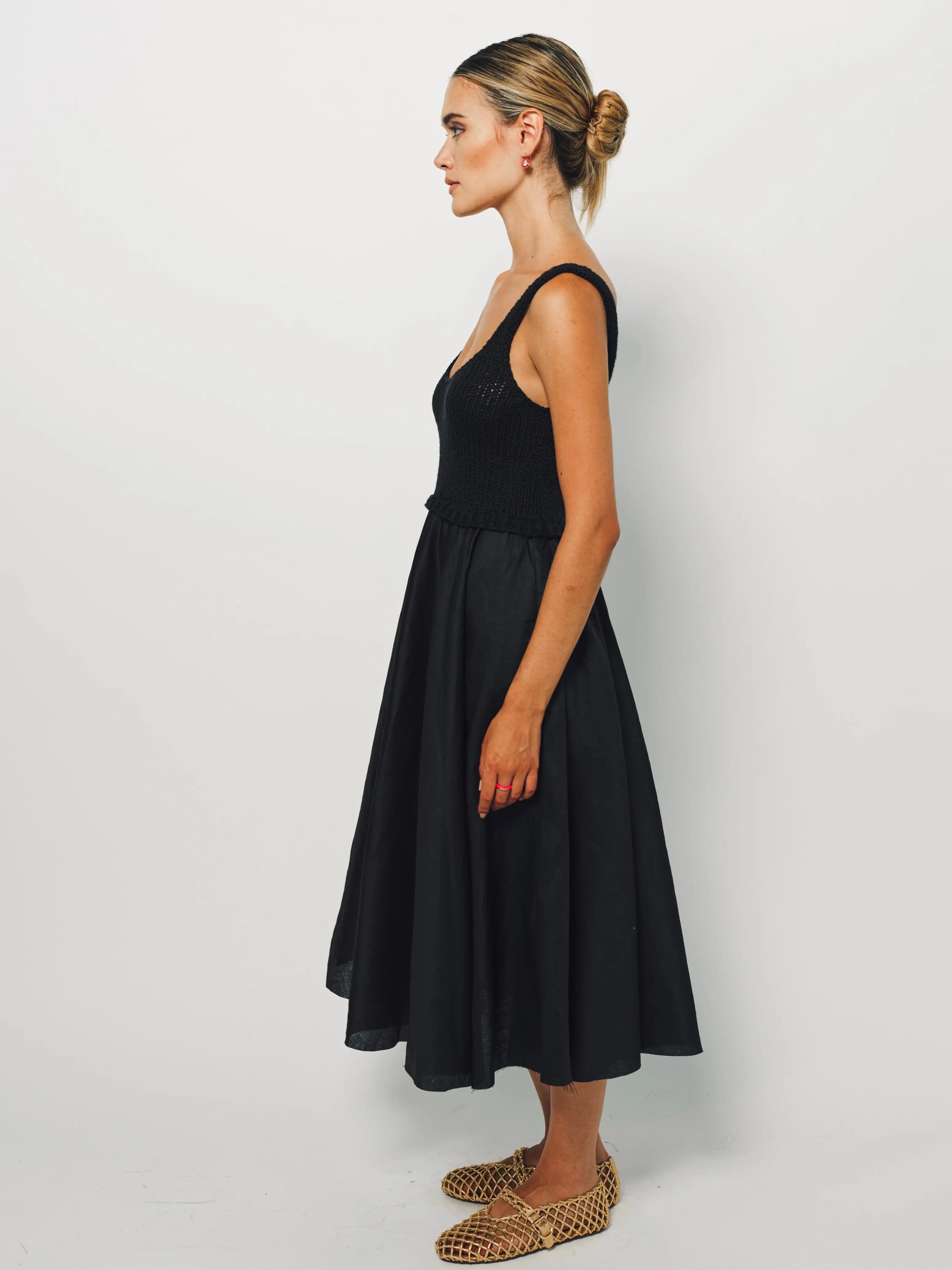Louiza Babouryan Cotton Knit Linen Dress XS / Black